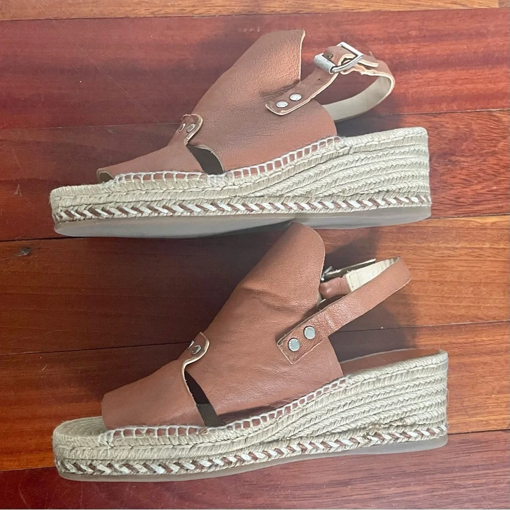 Rag & Bone Sayre Espadrille Wedge Sandals Leather Brown 6.5 37 Quiet Luxury